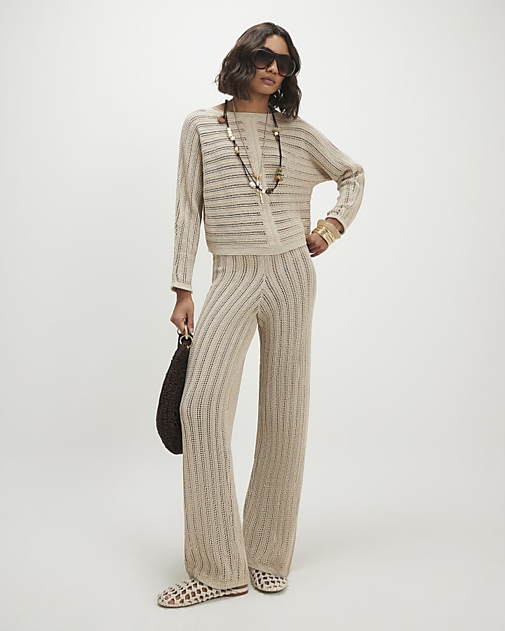 Beige Tape Yarn Knitted Jumper