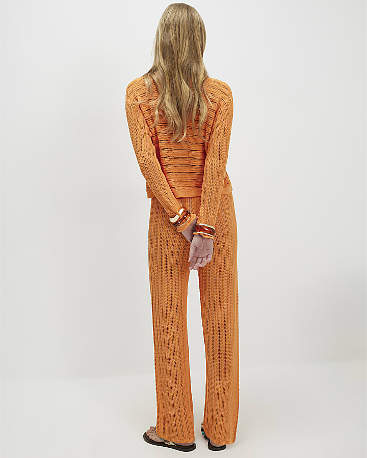 Orange Wide Leg Knitted Trouser