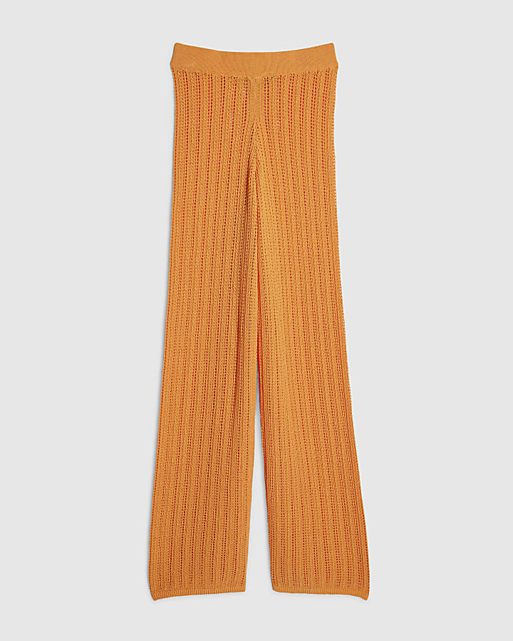 Orange Wide Leg Knitted Trouser