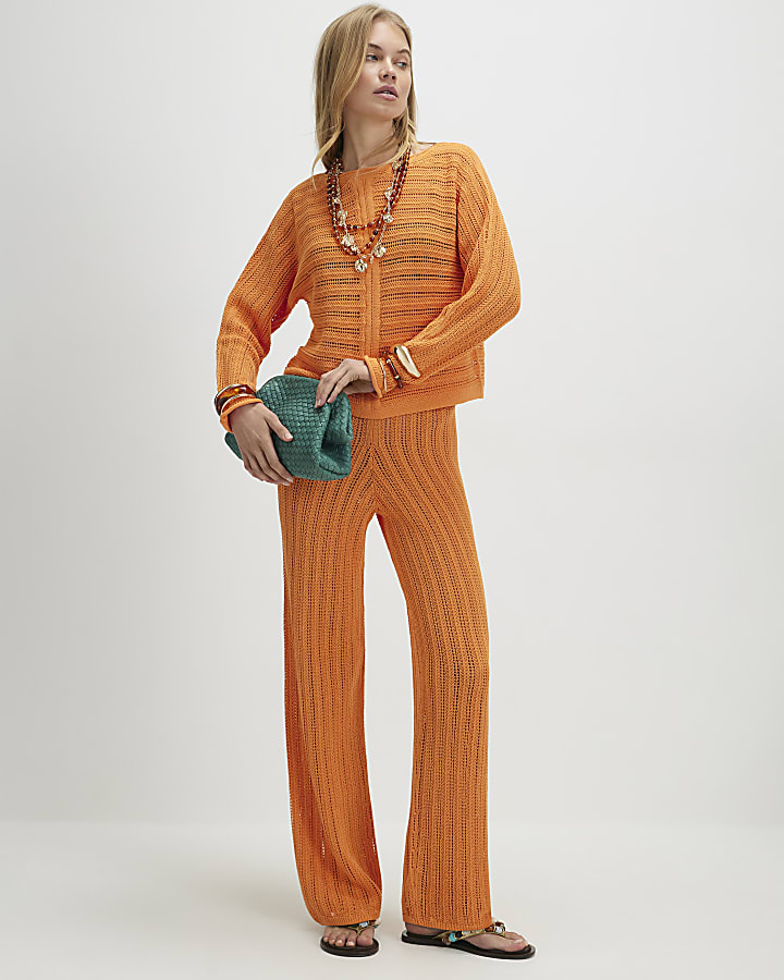 Orange Wide Leg Knitted Trouser