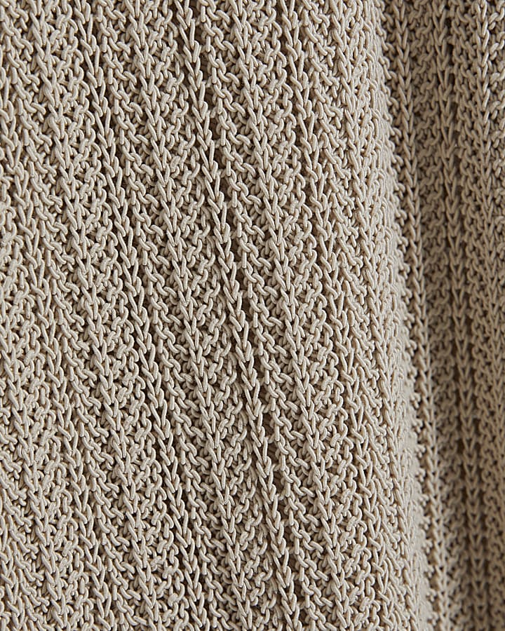 Beige Wide Leg Knitted Trousers
