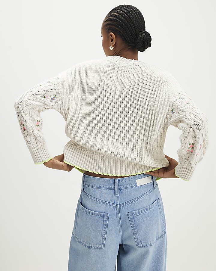 Cream Floral Embroidered Jumper