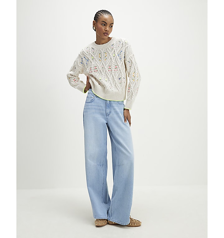 Cream Floral Embroidered Jumper