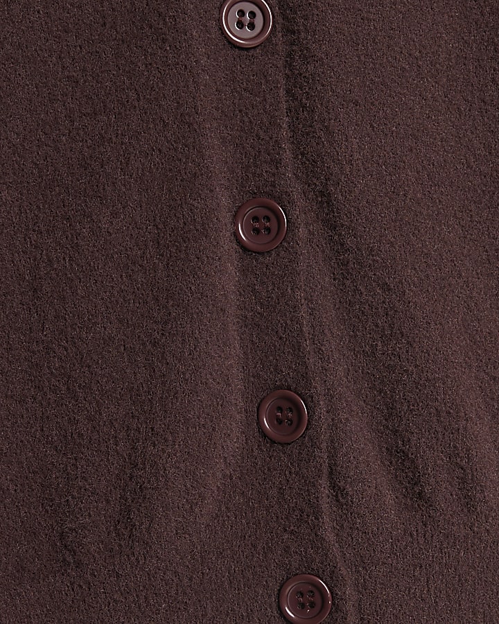 Brown Knitted V Neck Cardigan