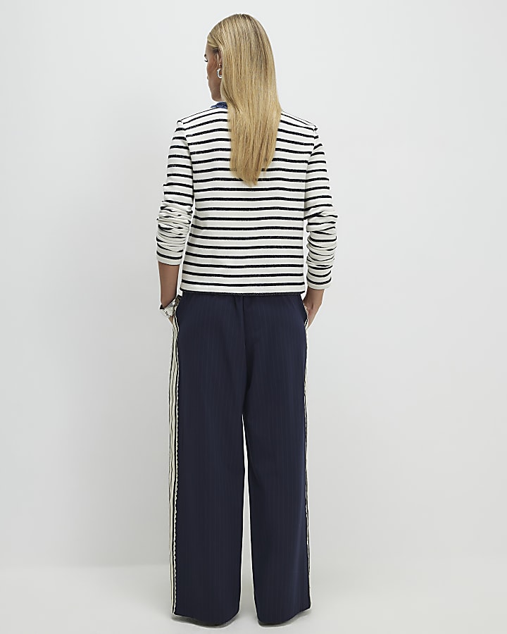 Petite Navy Pinstripe Crochet Joggers