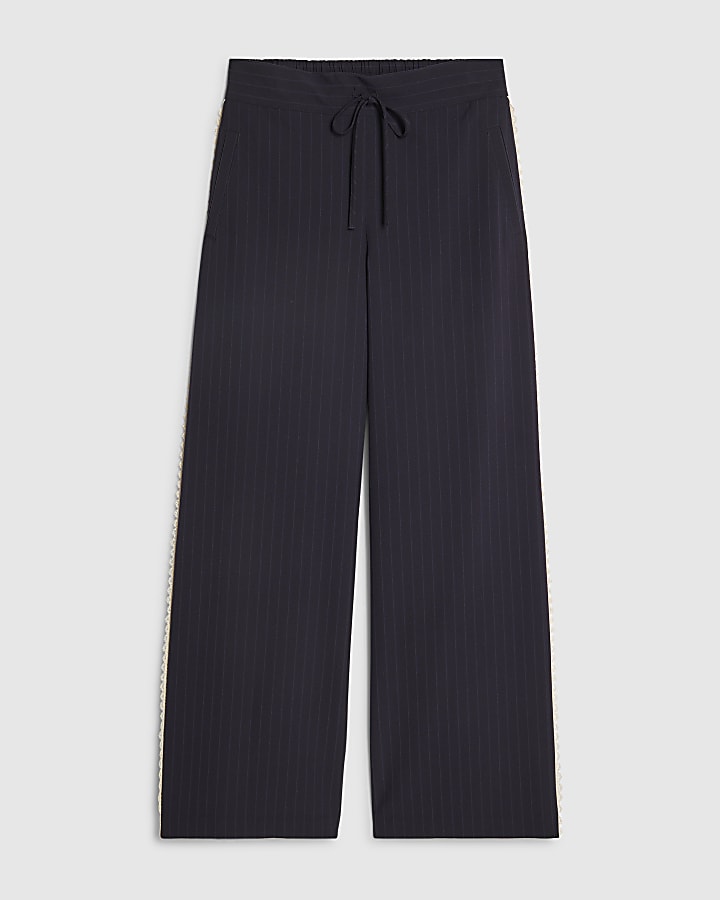 Petite Navy Pinstripe Side Stripe Joggers