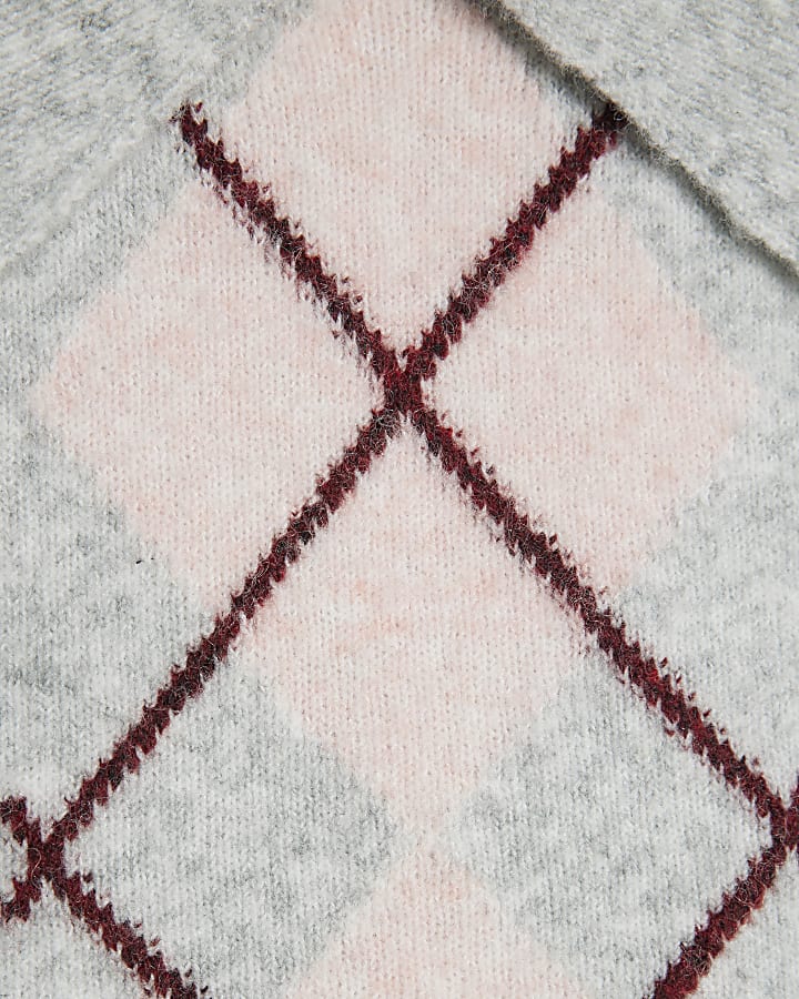 Grey Argyle Print Polo Tank Top