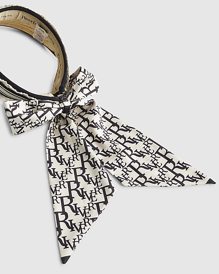 Cream Raffia Monogram Scarf Visor