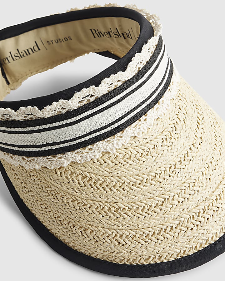 Cream Raffia Monogram Scarf Visor