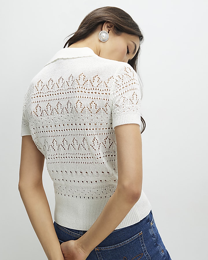 Cream Stitchy Polo Top