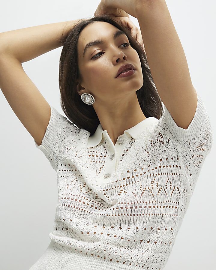 Cream Stitchy Polo Top