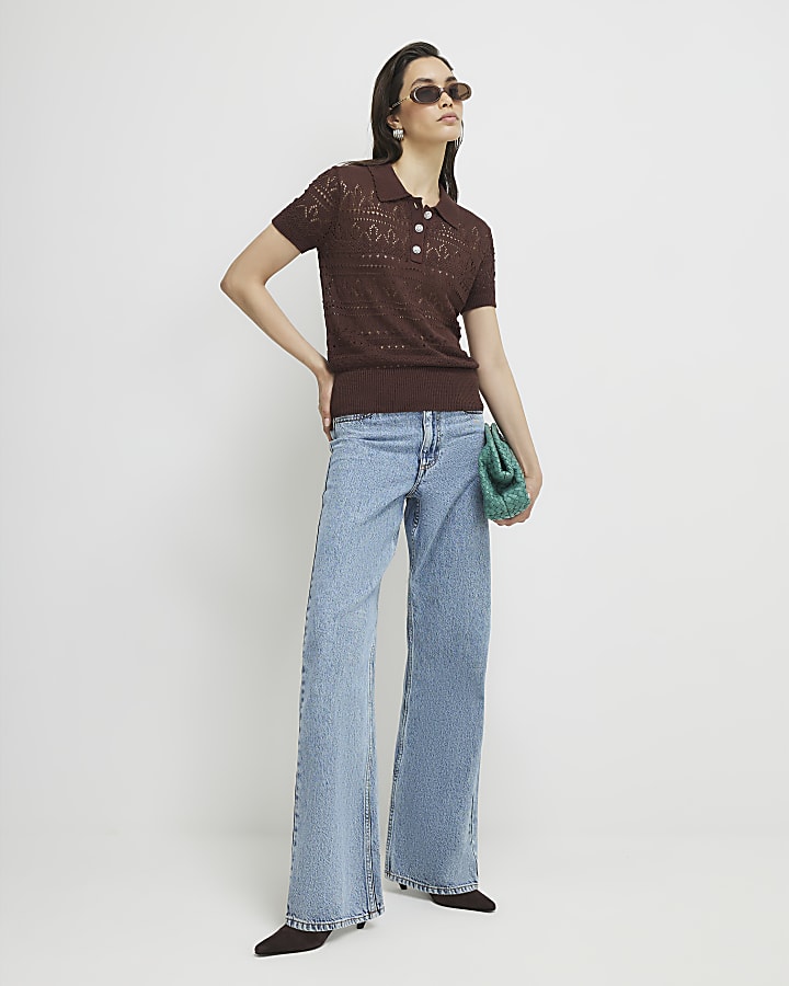 Brown Stitchy Polo Top