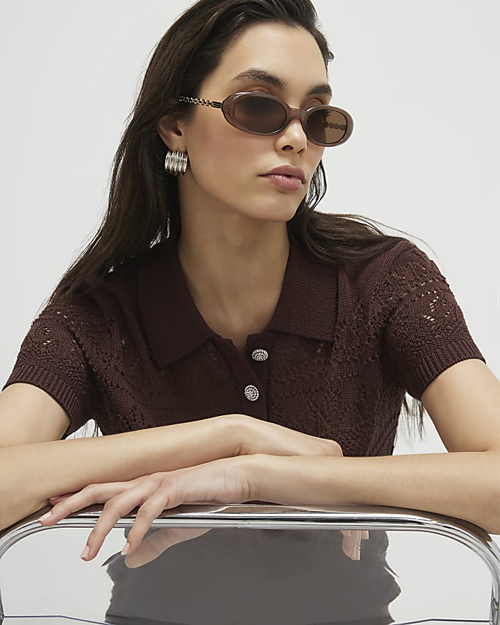 Brown Stitchy Polo Top