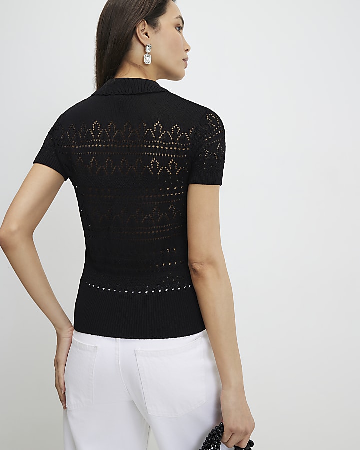 Black Stitchy Polo Top