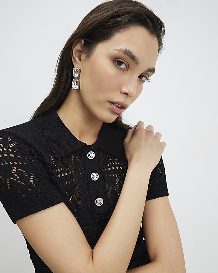 Black Stitchy Polo Top