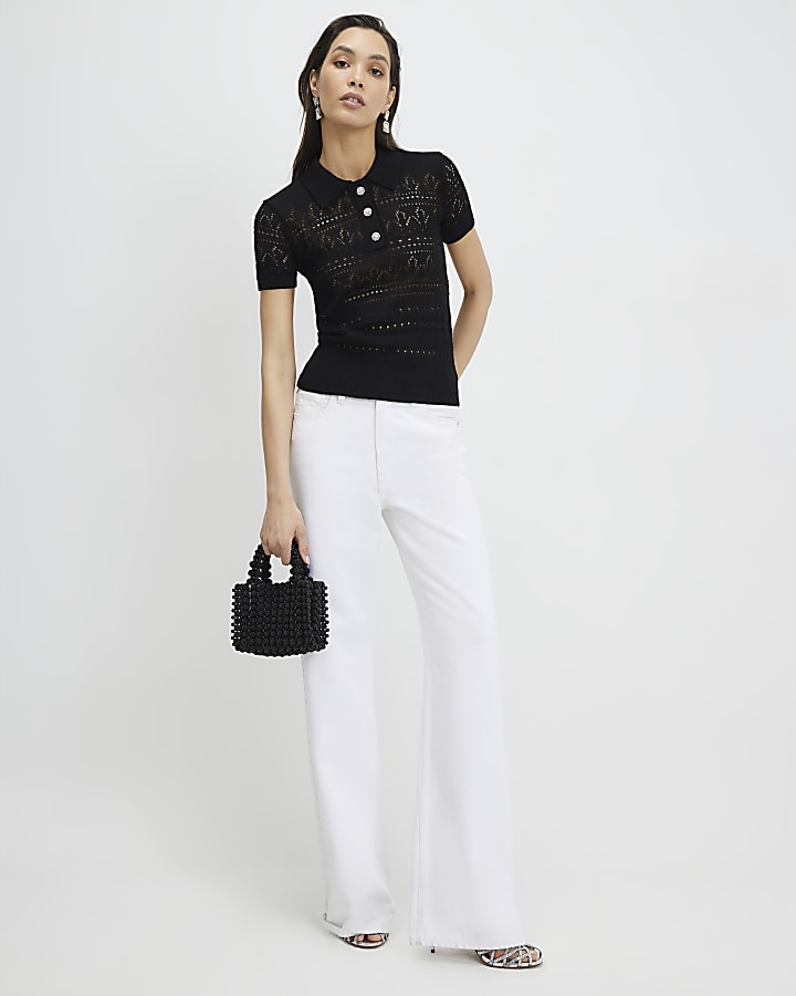 Black Stitchy Polo Top