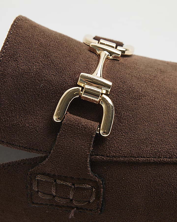 Brown Faux Suede Backless Loafers