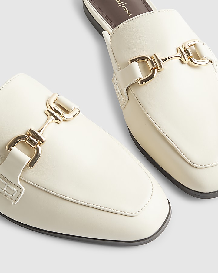 Cream Snaffle Trim Backless Loafers