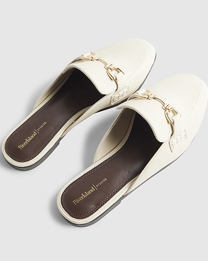 Cream Snaffle Trim Backless Loafers