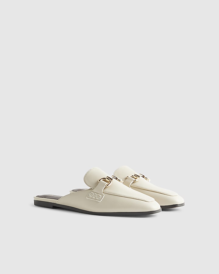 Cream Snaffle Trim Backless Loafers