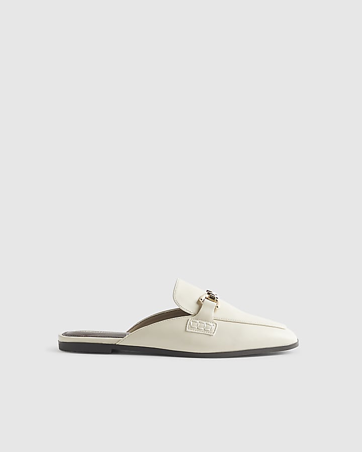Cream Snaffle Trim Backless Loafers
