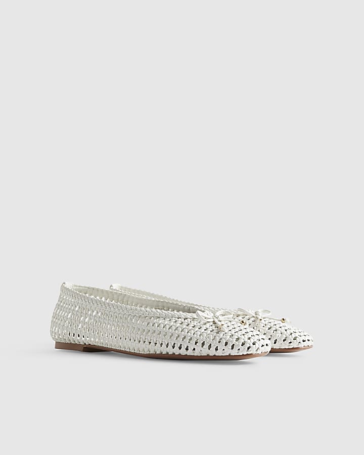 White Woven Ballet Pumps