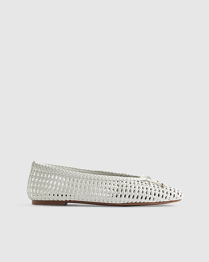 White Woven Ballet Pumps