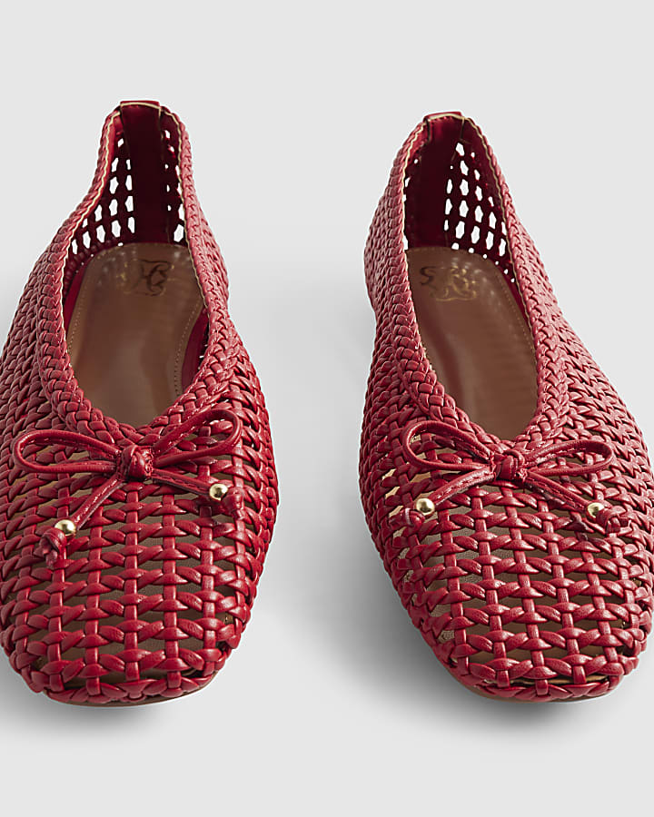 Red Woven Ballet Pumps