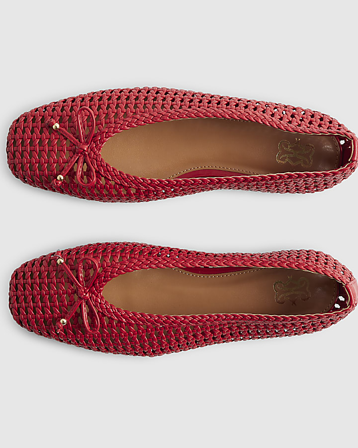 Red Woven Ballet Pumps