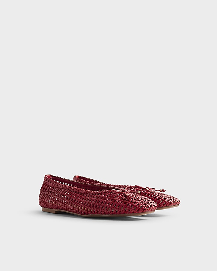 Red Woven Ballet Pumps