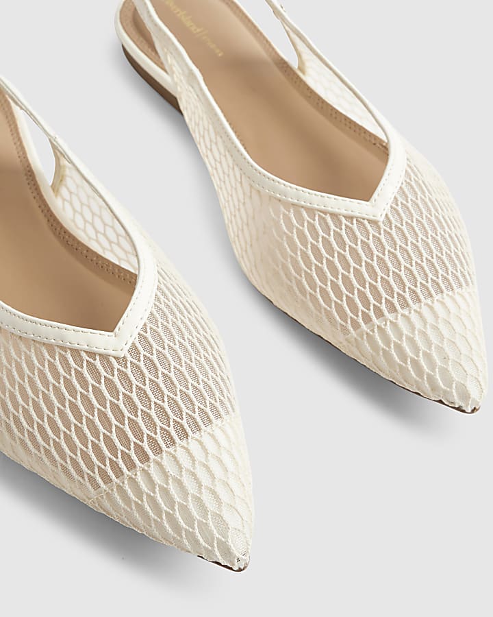 Cream Mesh Pointed Sling Back Shoes