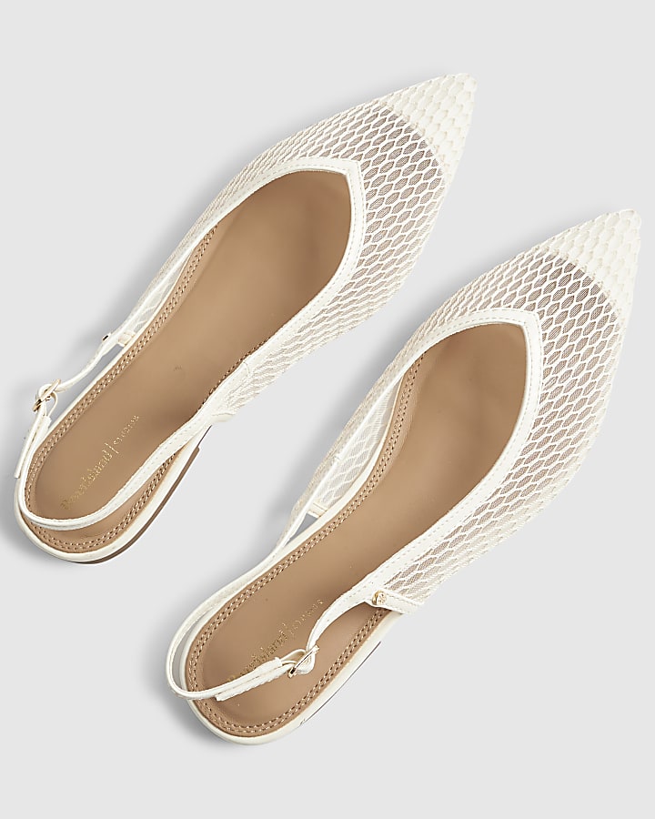 Cream Mesh Pointed Sling Back Shoes