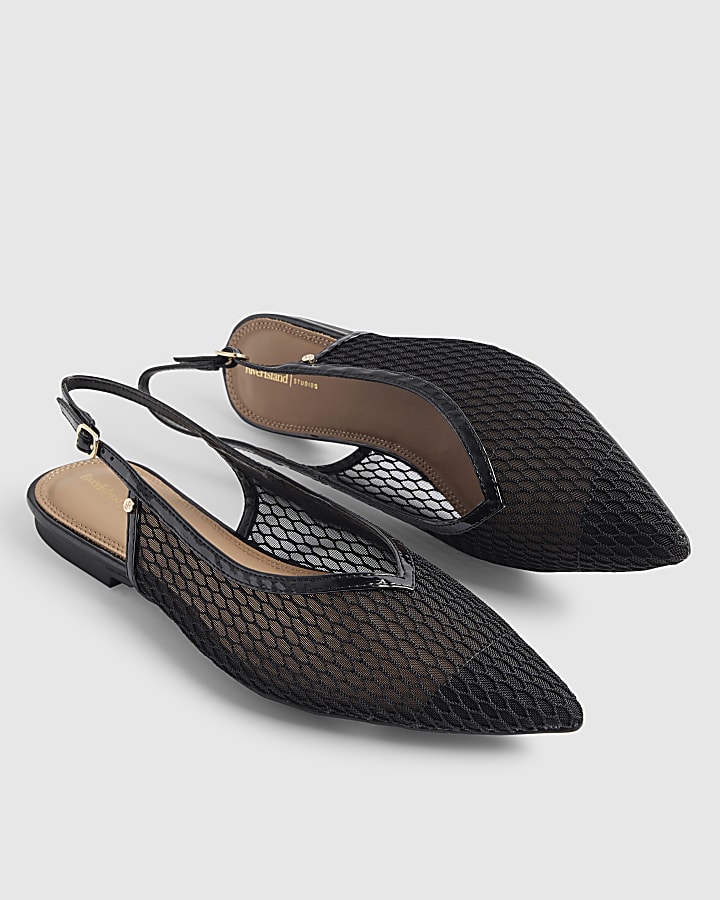 Black Mesh Pointed Toe Sling Back Shoes