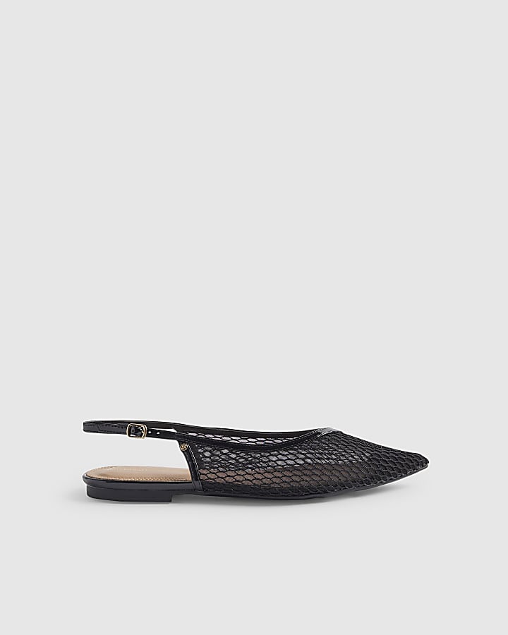 Black Mesh Pointed Toe Sling Back Shoes