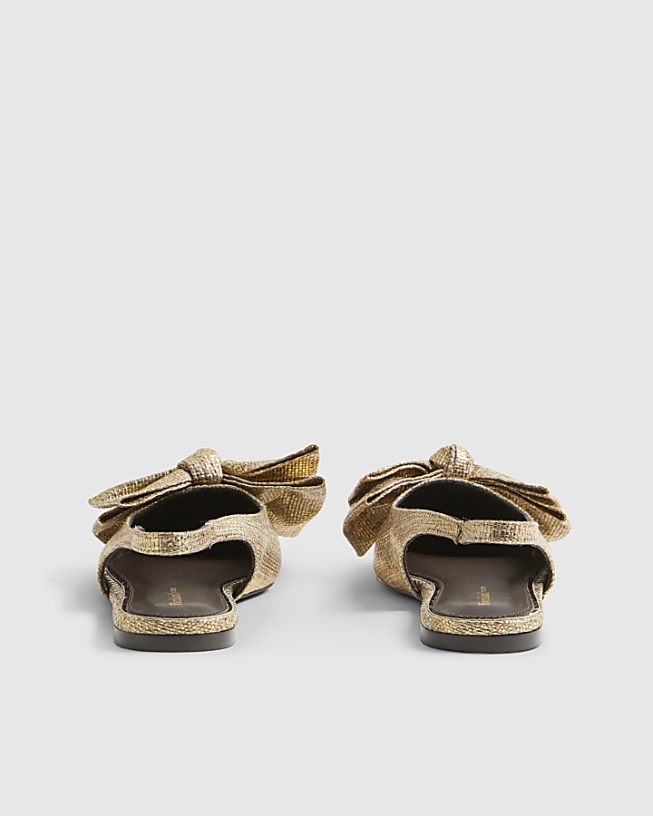 Gold Bow Sling Back Pumps