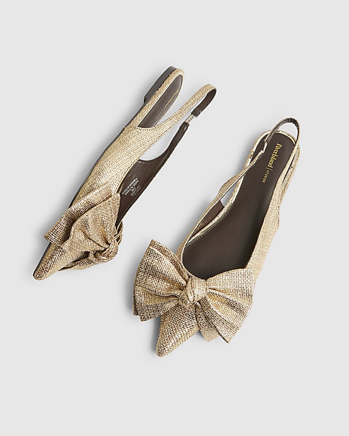Gold Bow Sling Back Pumps
