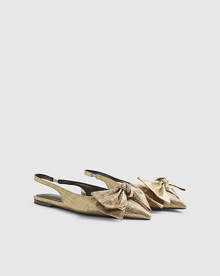 Gold Bow Sling Back Pumps
