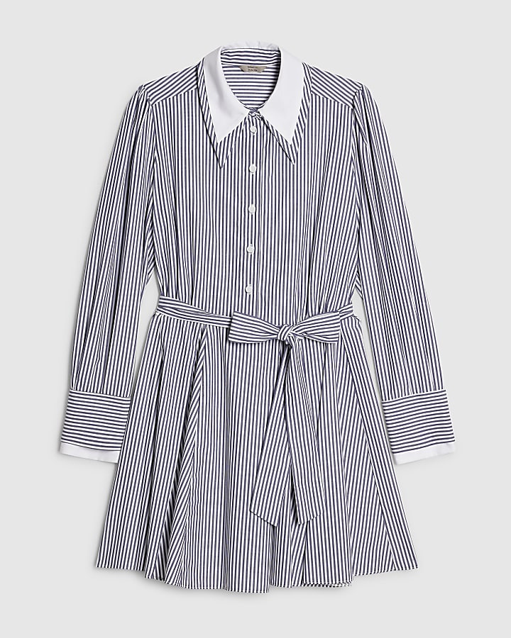 Navy Striped Mini Shirt Dress