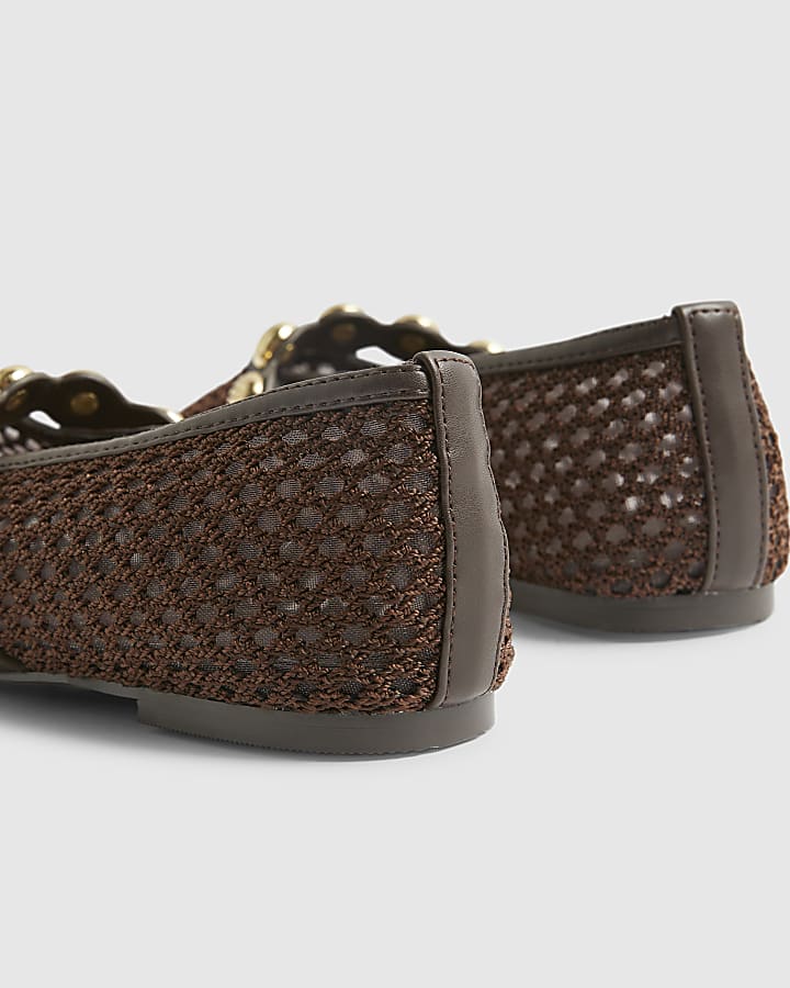 Brown Crochet Ball Detail Ballet Pumps