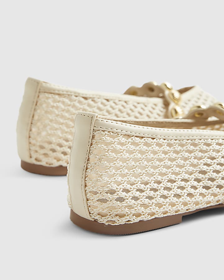 Cream Crochet Ball Detail Ballet Pumps