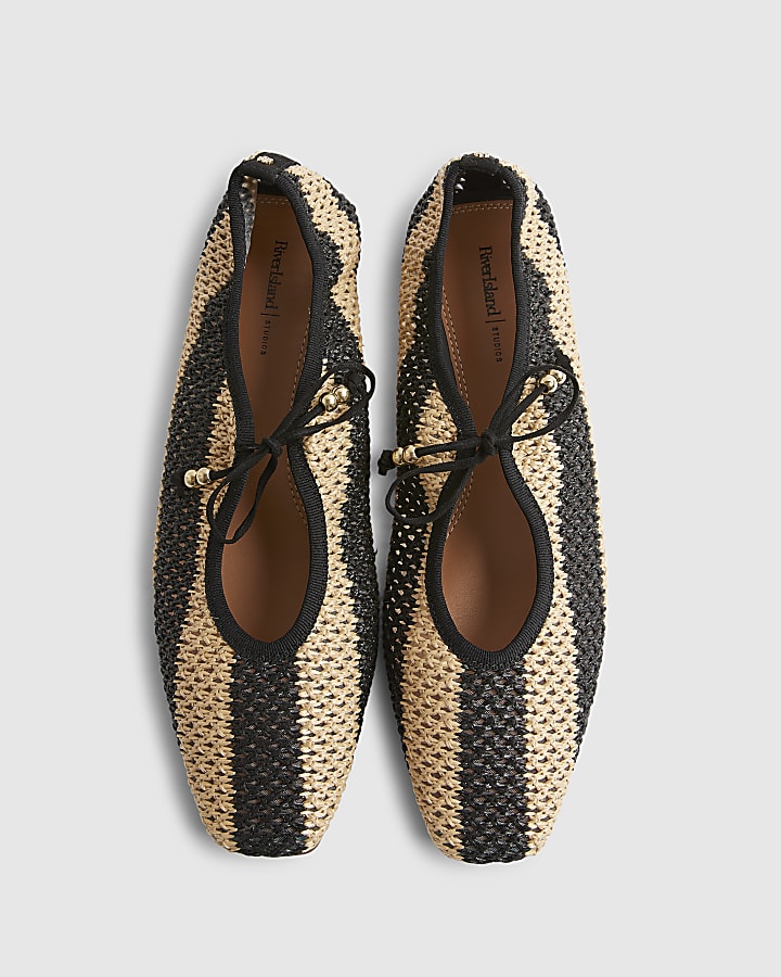 Black Raffia Stripe Mary Jane Shoes