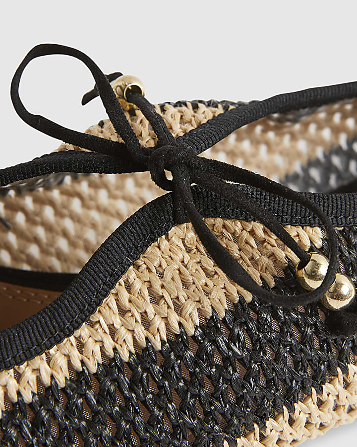 Black Raffia Stripe Mary Jane Shoes