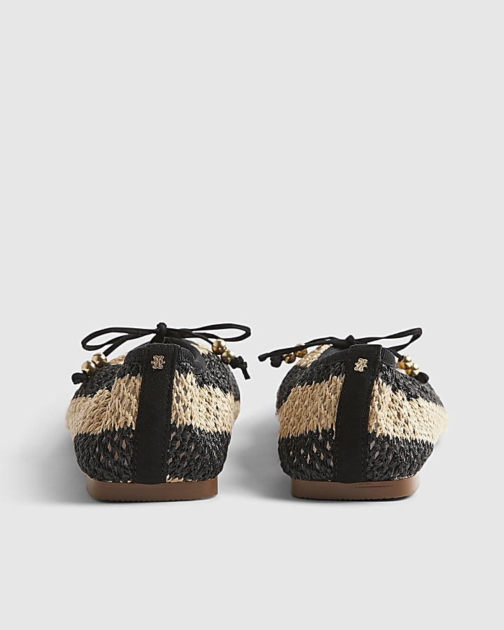 Black Raffia Stripe Mary Jane Shoes