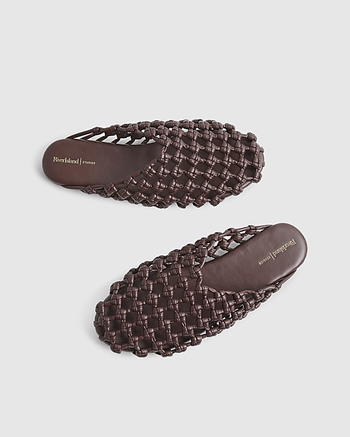 Red Open Weave Mule Sandals