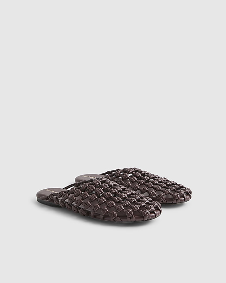 Red Open Weave Mule Sandals