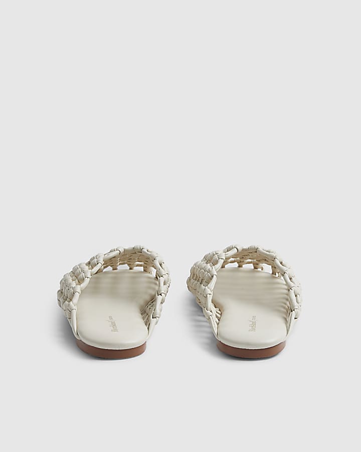 Beige Open Weave Mule Sandals