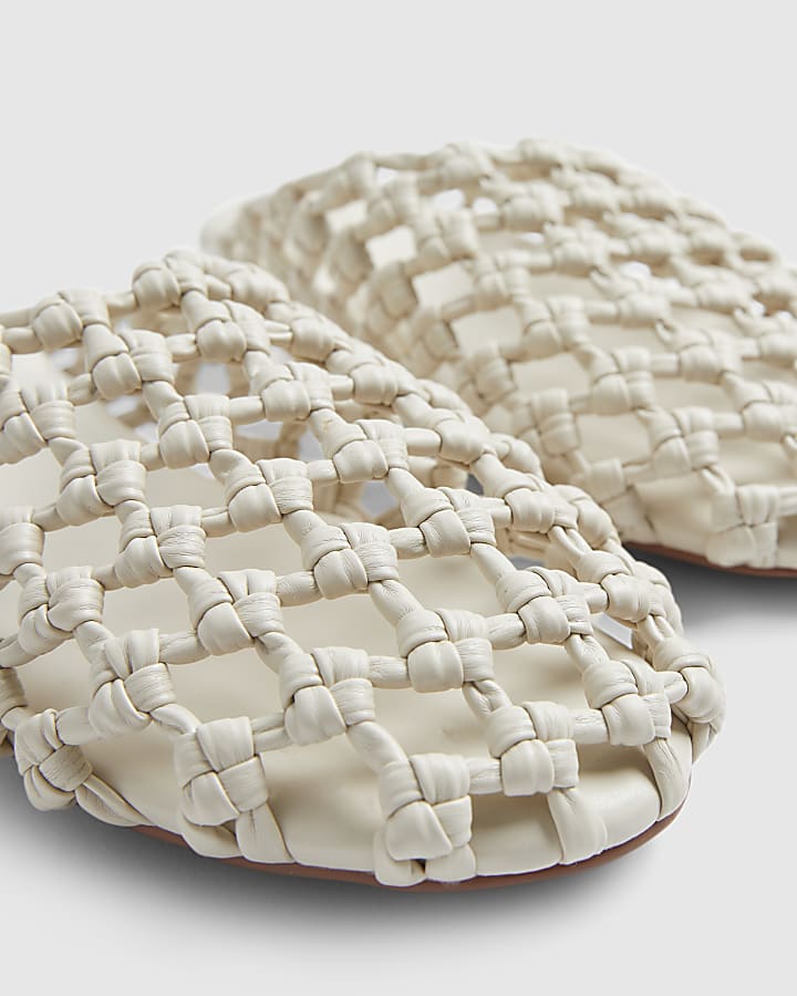 Beige Open Weave Mule Sandals