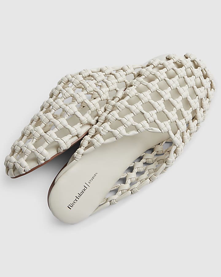 Beige Open Weave Mule Sandals