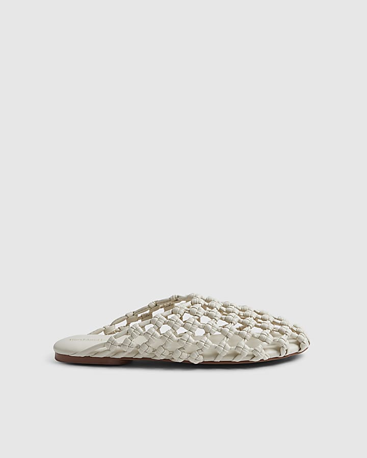 Beige Open Weave Mule Sandals
