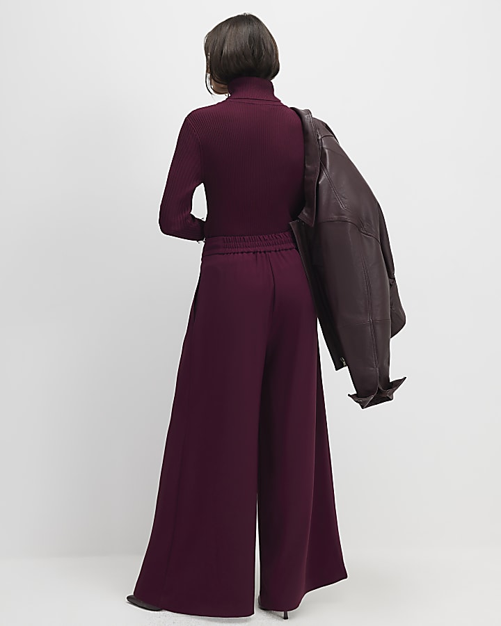 Red Pleated Wide Leg Trousers